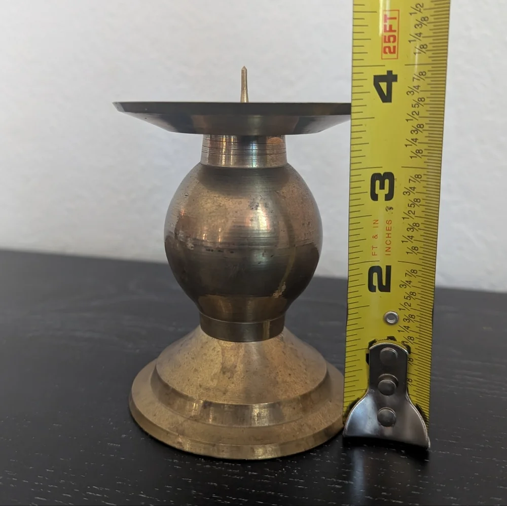 Set Of 2 Vintage Brass Pillar Candle Holders Ball Stem 3.75" - Picture 9 of 9